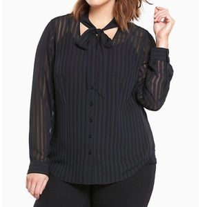 SHADOW STRIPE TIE NECK BLOUSE